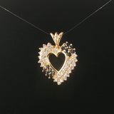 14k Yellow Gold Sapphire and 0.60cttw Diamond Vintage Heart Pendant 1"