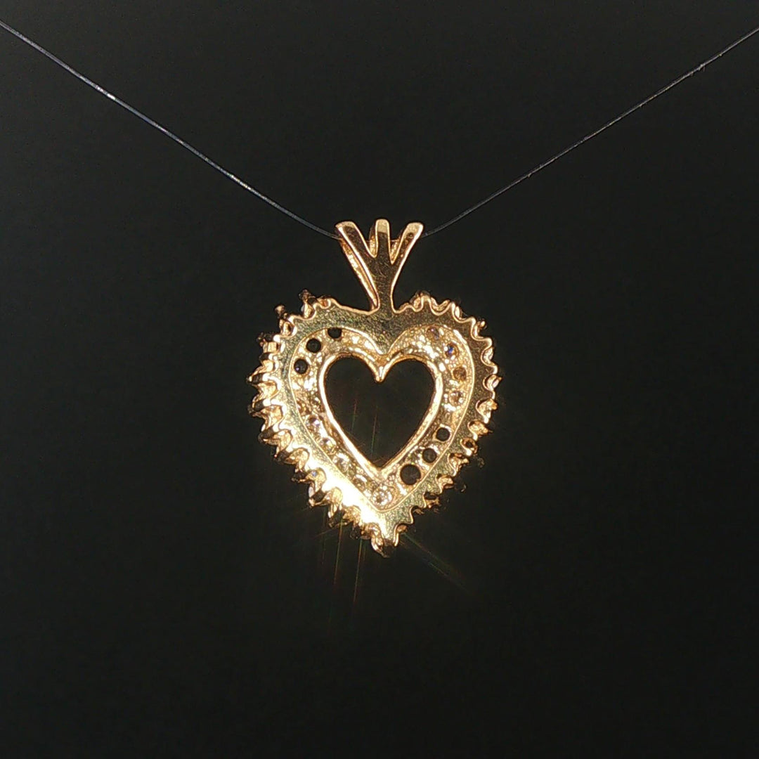 14k Yellow Gold Sapphire and 0.60cttw Diamond Vintage Heart Pendant 1"