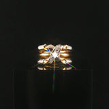 18k Yellow and White Gold Diamond Crossover Three Band Heavy Ring Size 5.75