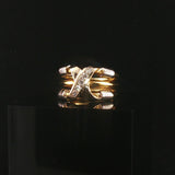 18k Yellow and White Gold Diamond Crossover Three Band Heavy Ring Size 5.75