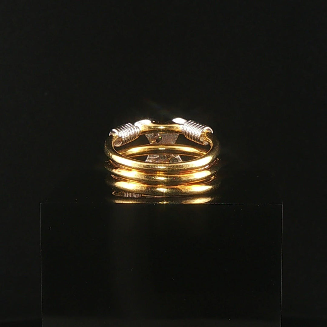 18k Yellow and White Gold Diamond Crossover Three Band Heavy Ring Size 5.75