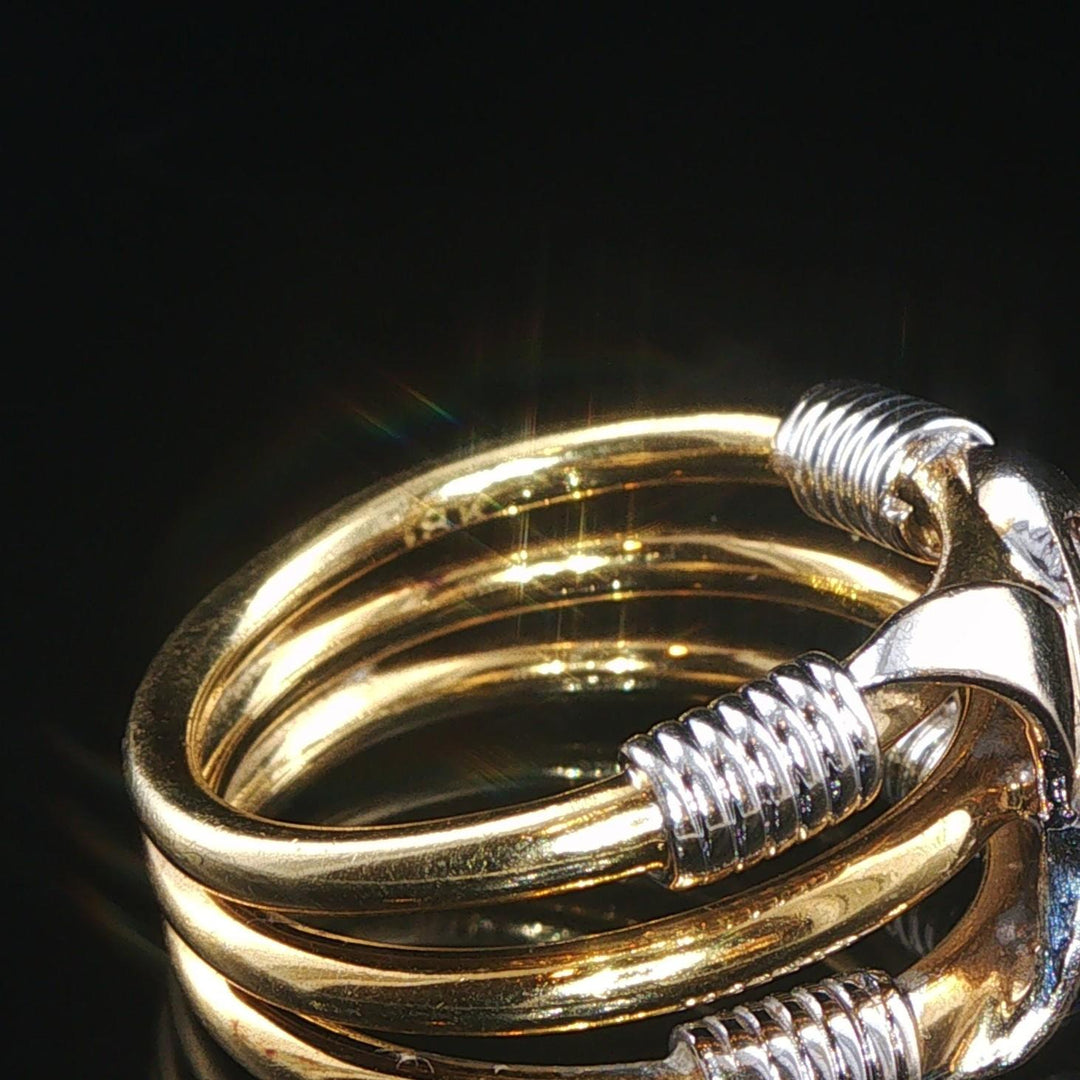 18k Yellow and White Gold Diamond Crossover Three Band Heavy Ring Size 5.75