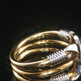 18k Yellow and White Gold Diamond Crossover Three Band Heavy Ring Size 5.75