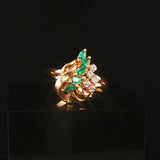14k Yellow Gold Emerald and Diamond Ladies Floral Ring Size 8