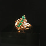 14k Yellow Gold Emerald and Diamond Ladies Floral Ring Size 8