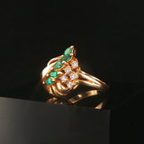 14k Yellow Gold Emerald and Diamond Ladies Floral Ring Size 8