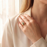 14k Yellow Gold Emerald and Diamond Ladies Floral Ring Size 8
