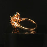 14k Yellow Gold Emerald and Diamond Ladies Floral Ring Size 8