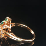 14k Yellow Gold Emerald and Diamond Ladies Floral Ring Size 8