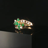 14k Yellow Gold Emerald and Diamond Bypass Floral Ring Size 6.25