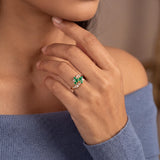 14k Yellow Gold Emerald and Diamond Bypass Floral Ring Size 6.25