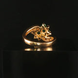14k Yellow Gold Emerald and Diamond Bypass Floral Ring Size 6.25