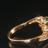 14k Yellow Gold Emerald and Diamond Bypass Floral Ring Size 6.25