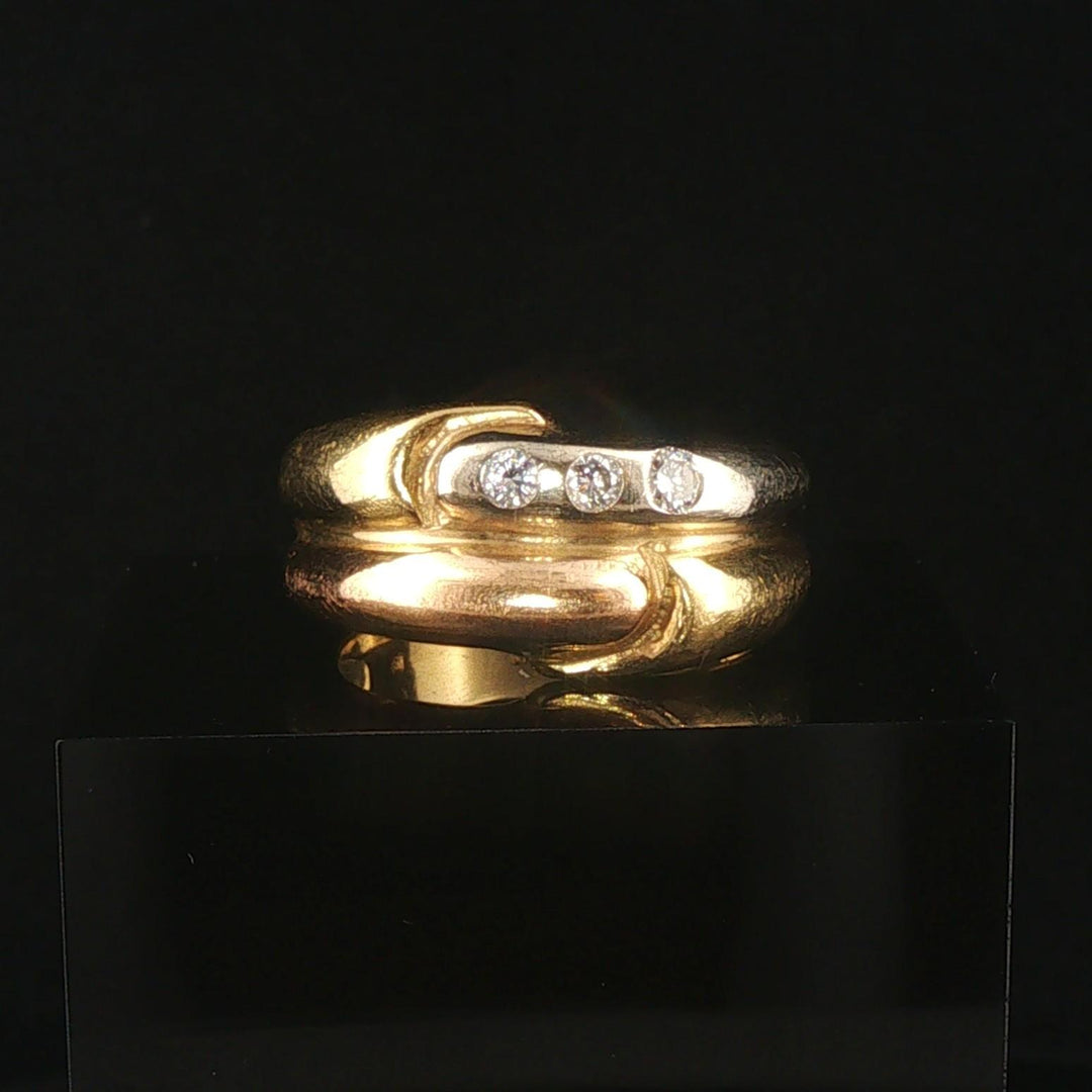 18k Yellow White and Rose Gold Diamond Vintage Solid Fancy Band Ring Size 9.5