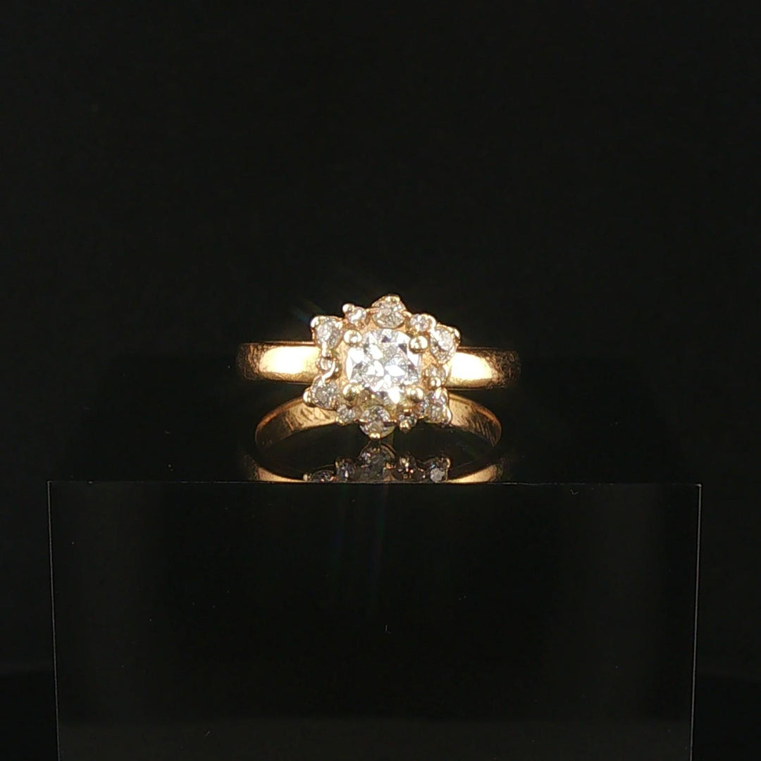 Antique 18k Yellow Gold and 0.60cttw Old Mine Cut Diamond Halo Ring Size 6.5