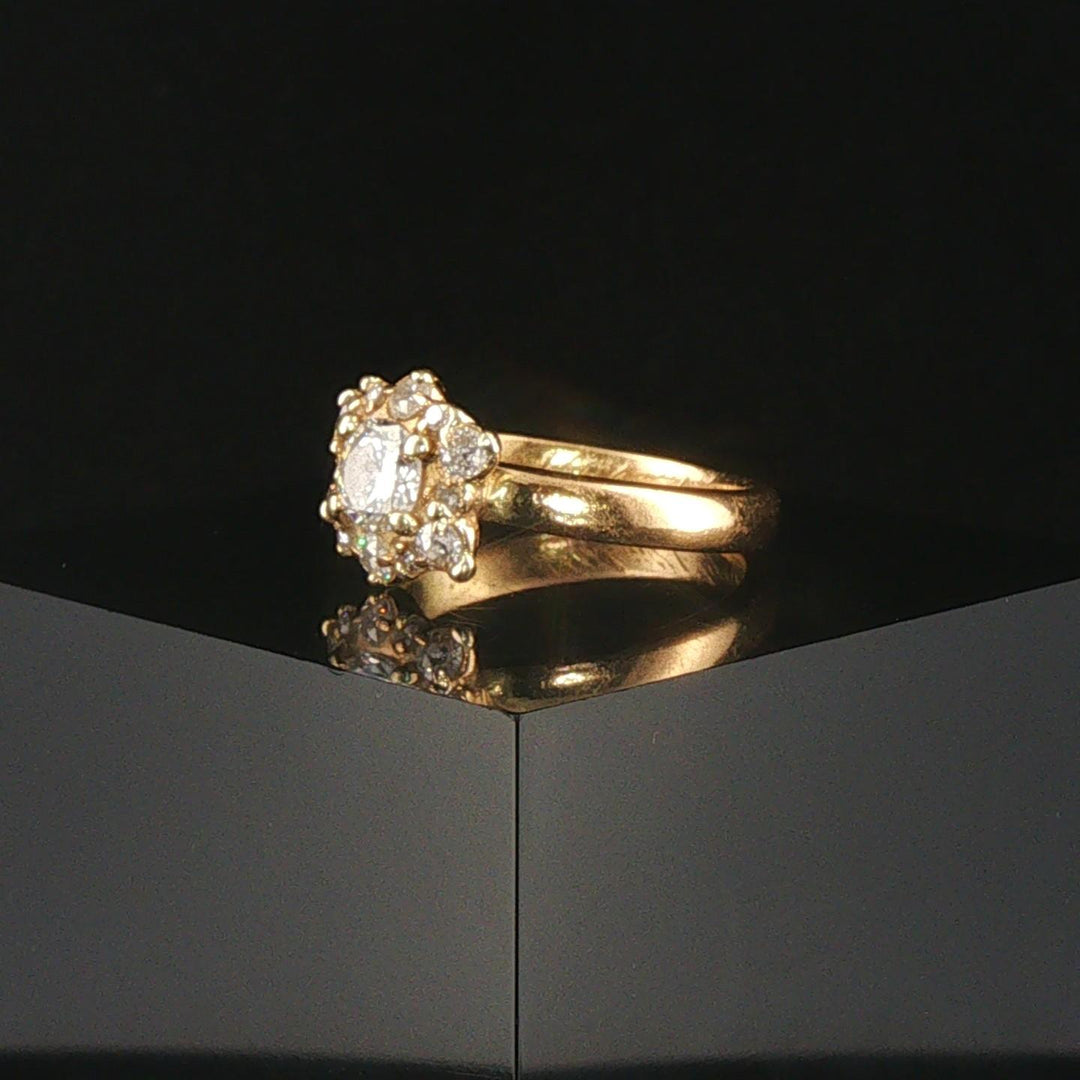 Antique 18k Yellow Gold and 0.60cttw Old Mine Cut Diamond Halo Ring Size 6.5