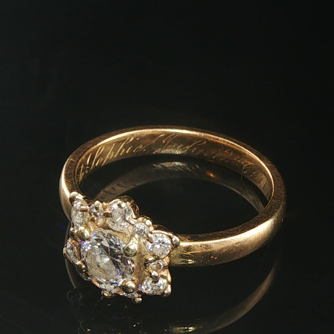 Antique 18k Yellow Gold and 0.60cttw Old Mine Cut Diamond Halo Ring Size 6.5