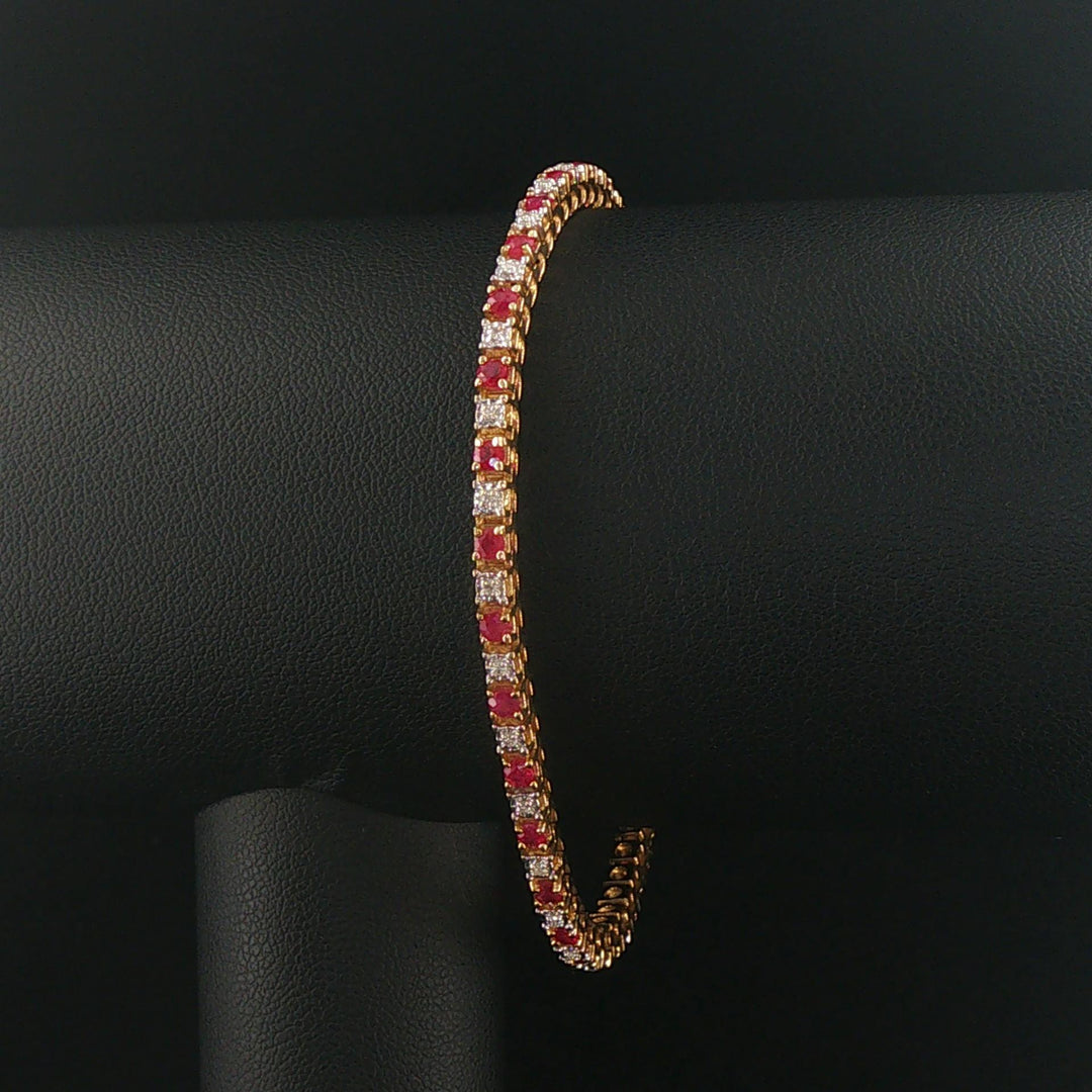 14k Yellow Gold Ruby and 0.50cttw Diamond Vintage Tennis Bracelet 7"