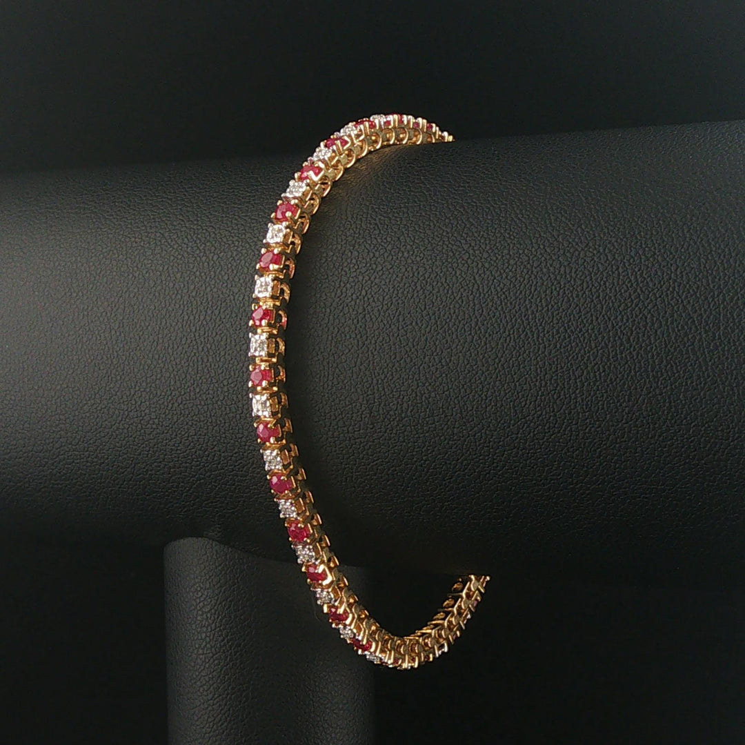 14k Yellow Gold Ruby and 0.50cttw Diamond Vintage Tennis Bracelet 7"