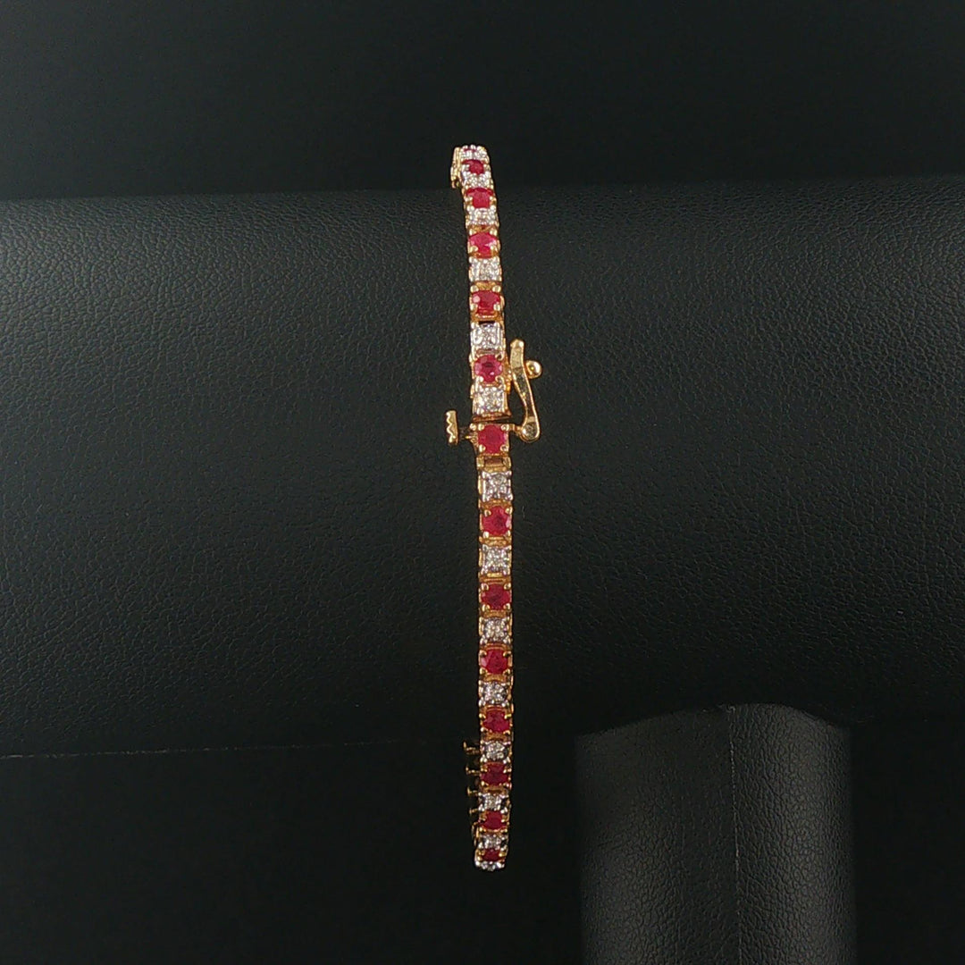 14k Yellow Gold Ruby and 0.50cttw Diamond Vintage Tennis Bracelet 7"