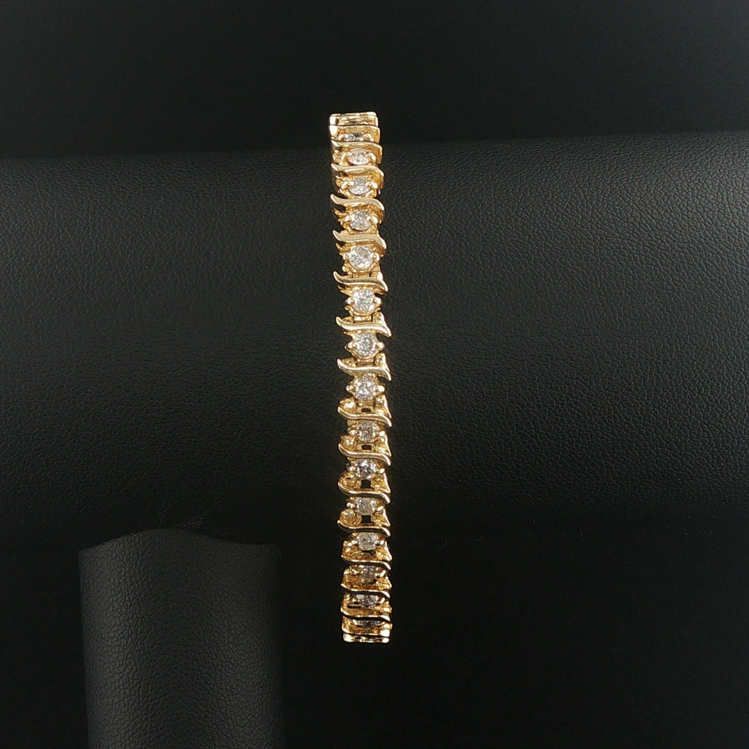 14k Yellow Gold and 3cttw Diamond Solid S Link Vintage Tennis Bracelet 7"