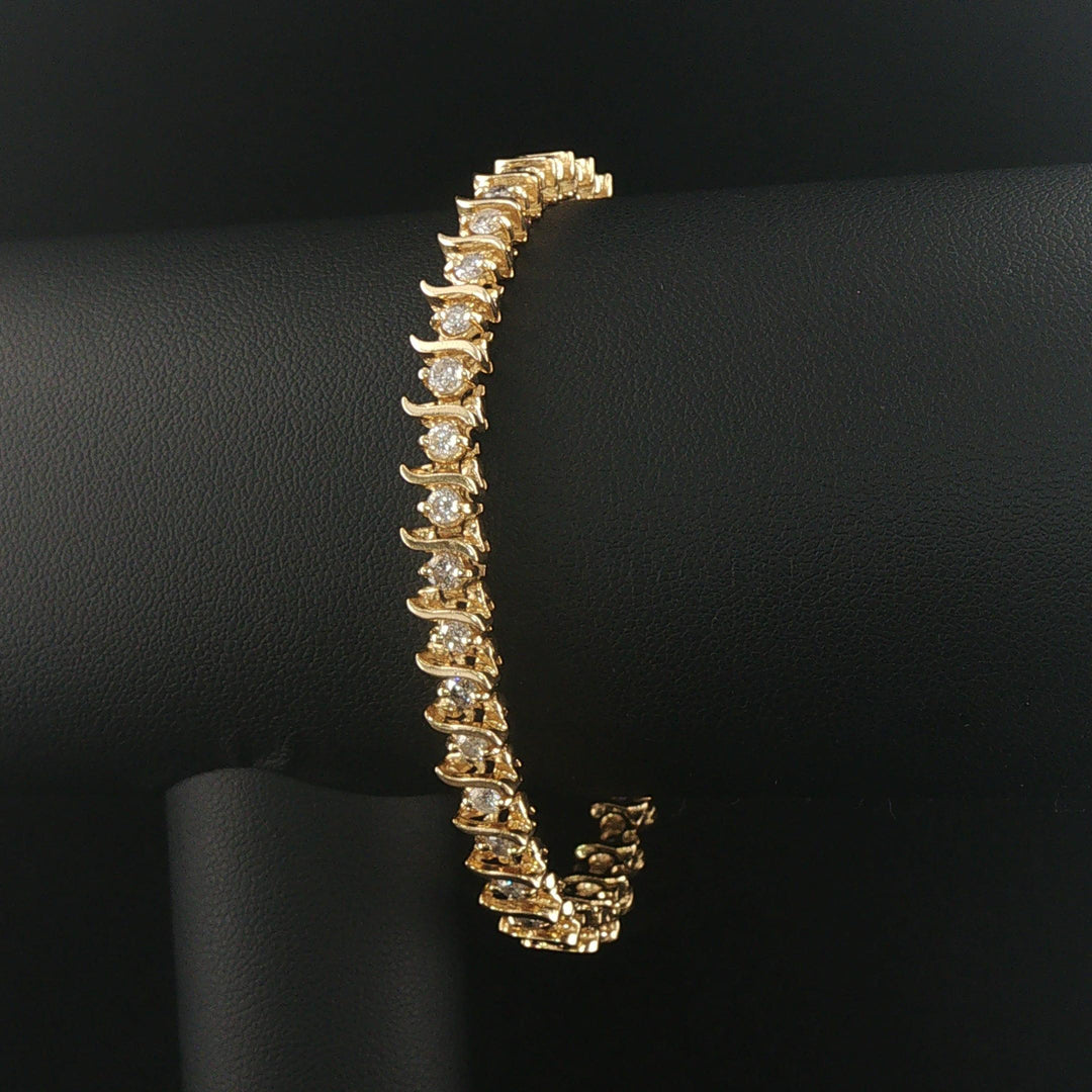 14k Yellow Gold and 3cttw Diamond Solid S Link Vintage Tennis Bracelet 7"