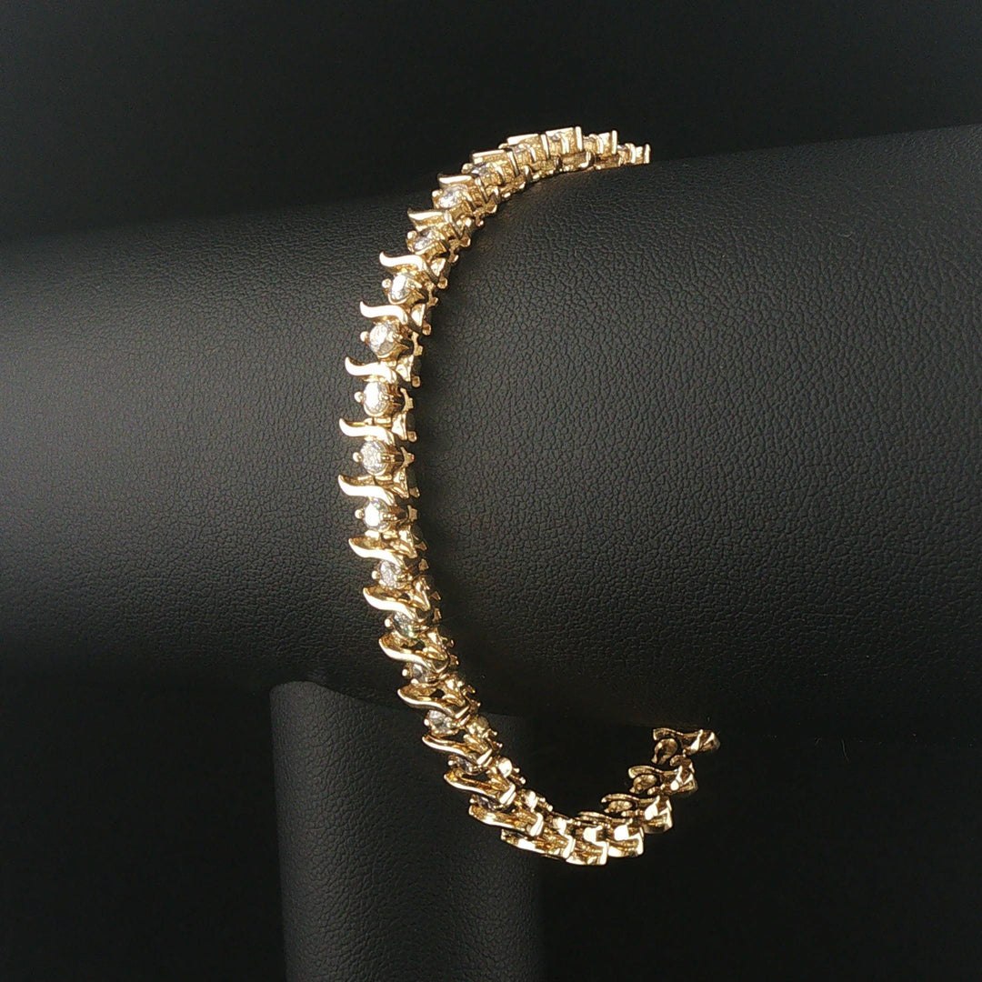 14k Yellow Gold and 3cttw Diamond Solid S Link Vintage Tennis Bracelet 7"