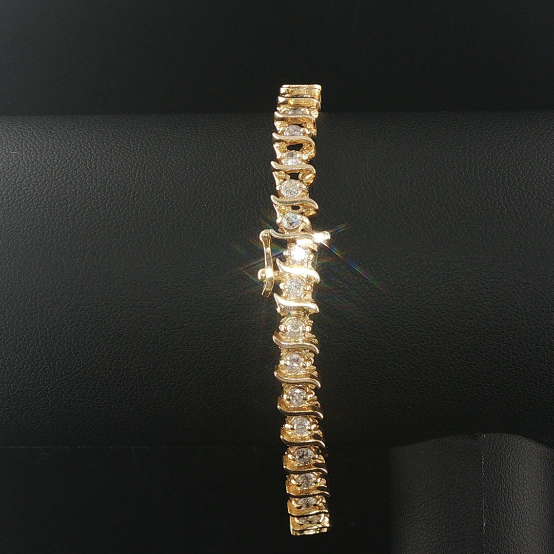 14k Yellow Gold and 3cttw Diamond Solid S Link Vintage Tennis Bracelet 7"