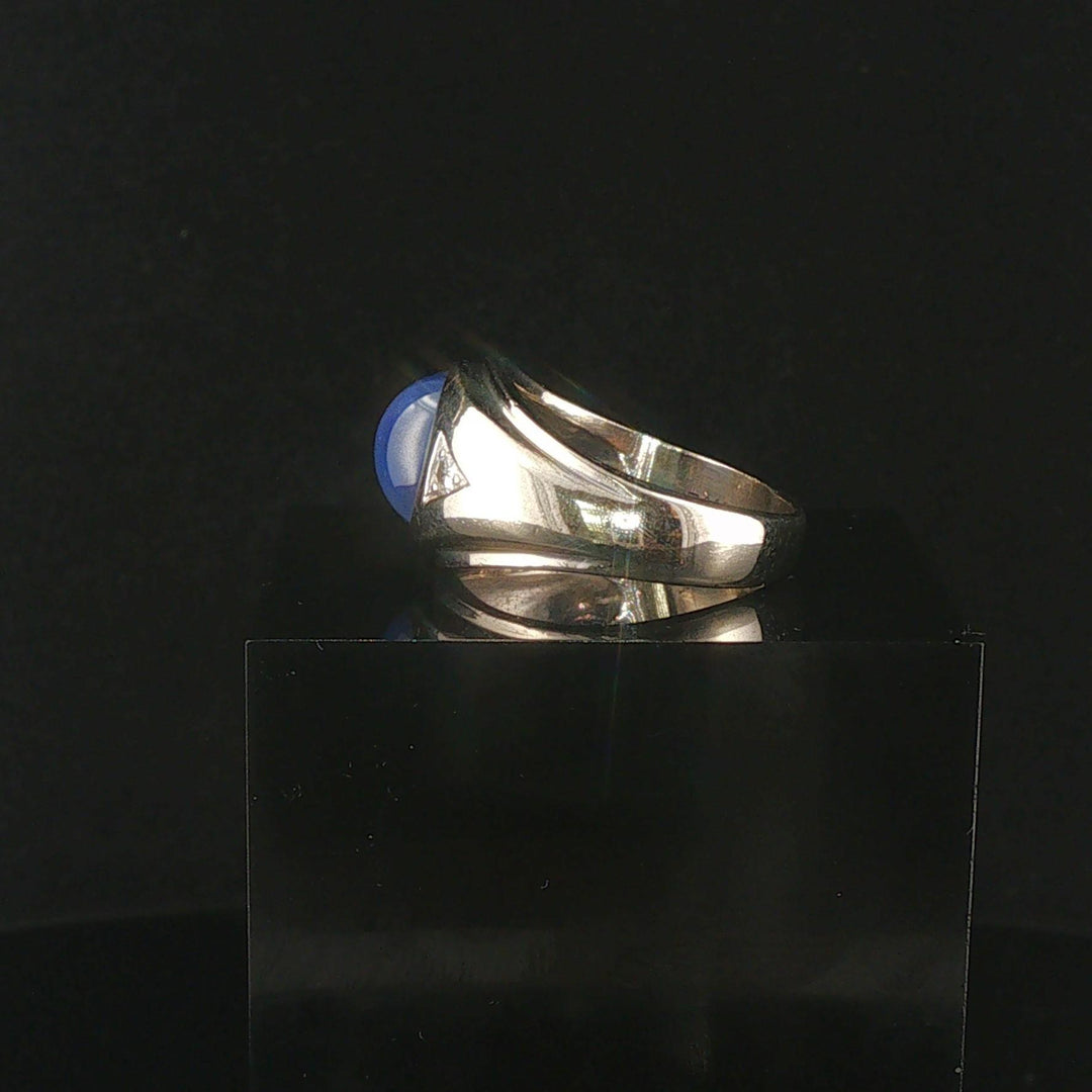 14k White Gold Blue Star Sapphire and Diamond Men's Ring Size 9