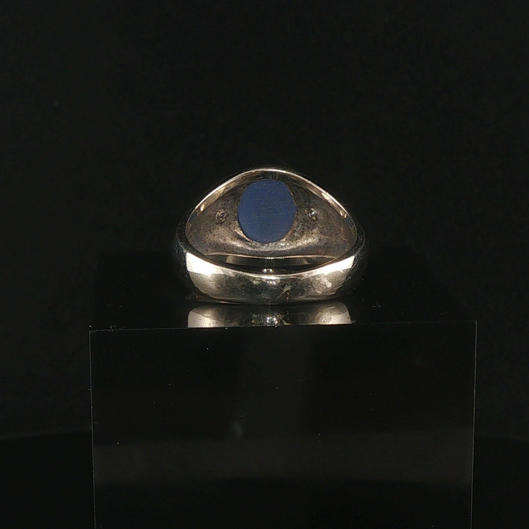 14k White Gold Blue Star Sapphire and Diamond Men's Ring Size 9
