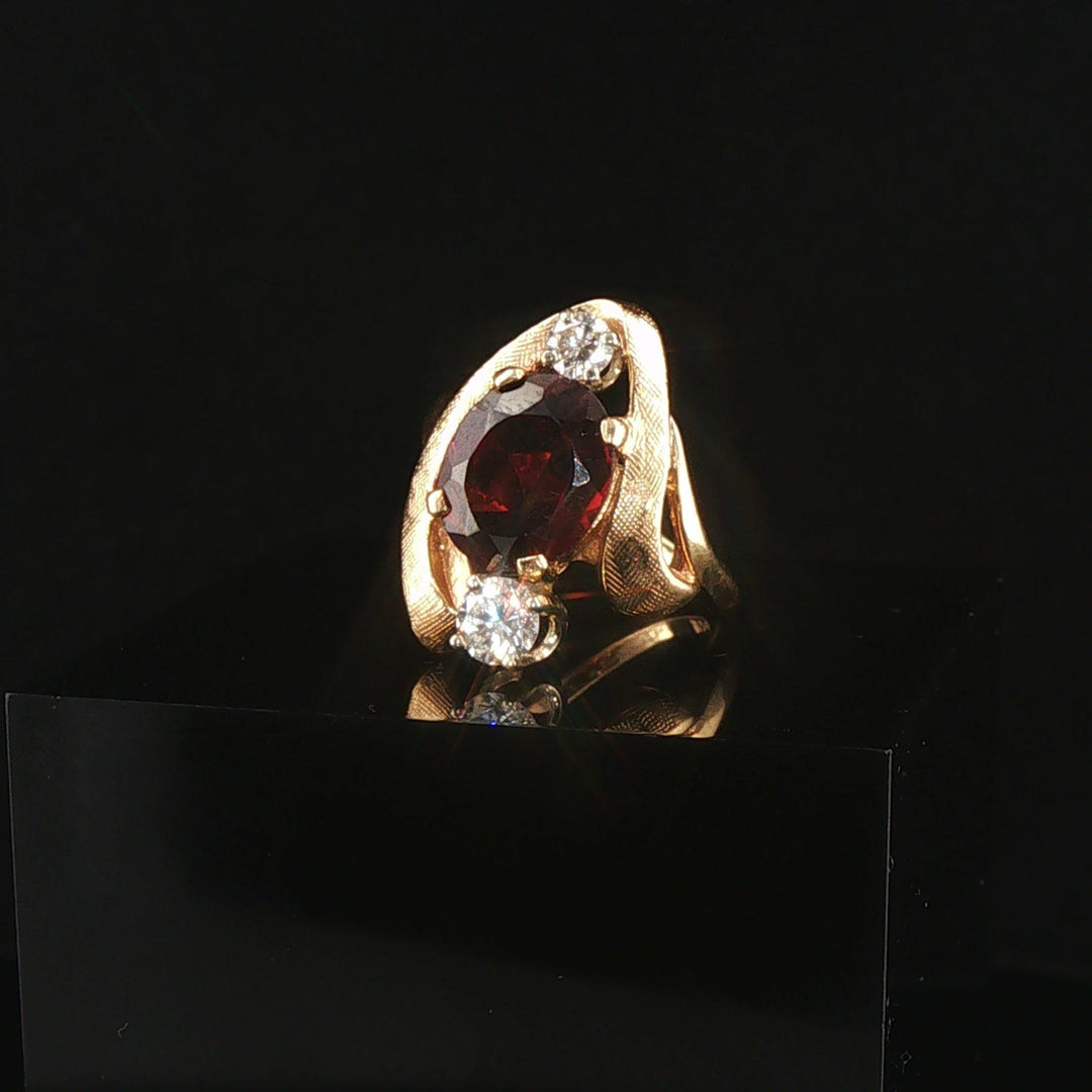 14k Yellow Gold 1.92ct Garnet and 0.30cttw Diamond Ladies Ring Size 5