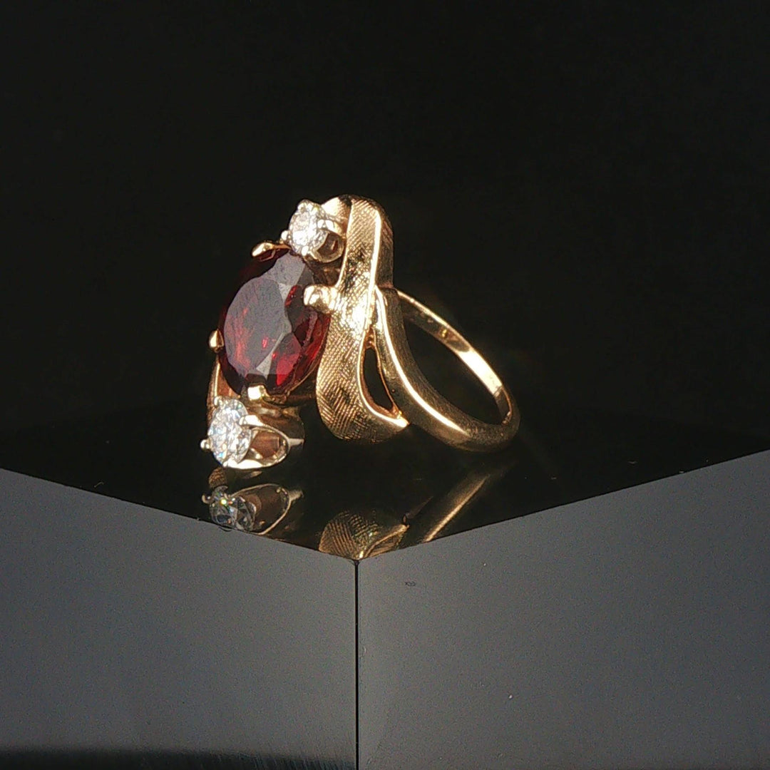 14k Yellow Gold 1.92ct Garnet and 0.30cttw Diamond Ladies Ring Size 5