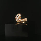 14k Yellow Gold and 0.25cttw Diamond Retro Ribbed Band Ring Size 6.5