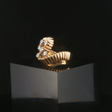 14k Yellow Gold and 0.25cttw Diamond Retro Ribbed Band Ring Size 6.5