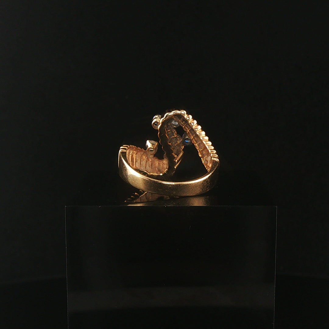 14k Yellow Gold and 0.25cttw Diamond Retro Ribbed Band Ring Size 6.5