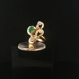 18k Yellow Gold Emerald and 0.40cttw Diamond Unique Ring Italy Size 6.5