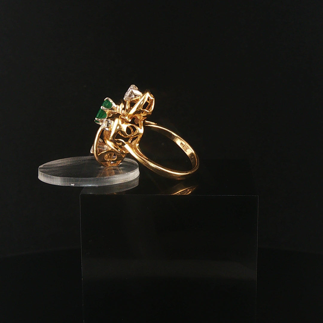 18k Yellow Gold Emerald and 0.40cttw Diamond Unique Ring Italy Size 6.5