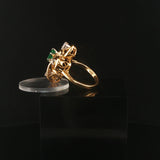 18k Yellow Gold Emerald and 0.40cttw Diamond Unique Ring Italy Size 6.5