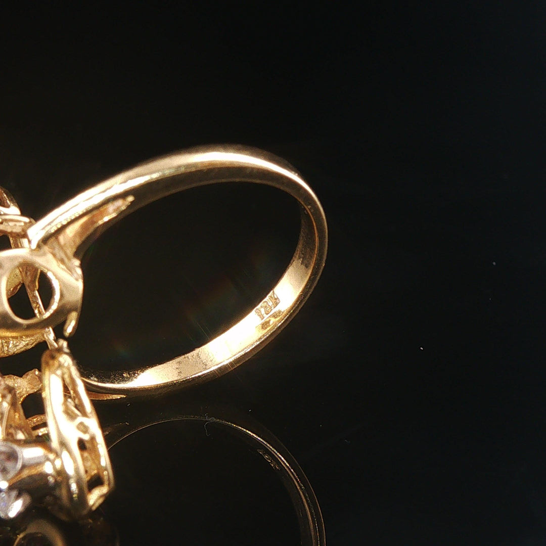 18k Yellow Gold Emerald and 0.40cttw Diamond Unique Ring Italy Size 6.5