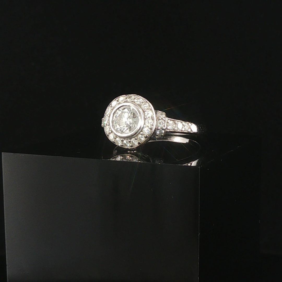 14k White Gold and 0.70cttw Diamond Vintage Halo Ring Size 7.75