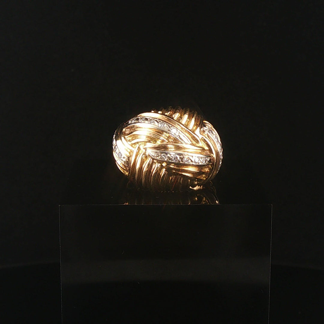 14k Yellow and White Gold Diamond Solid Heavy Vintage Domed Bombe Ring Size 7