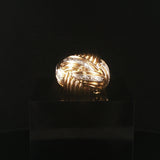 14k Yellow and White Gold Diamond Solid Heavy Vintage Domed Bombe Ring Size 7