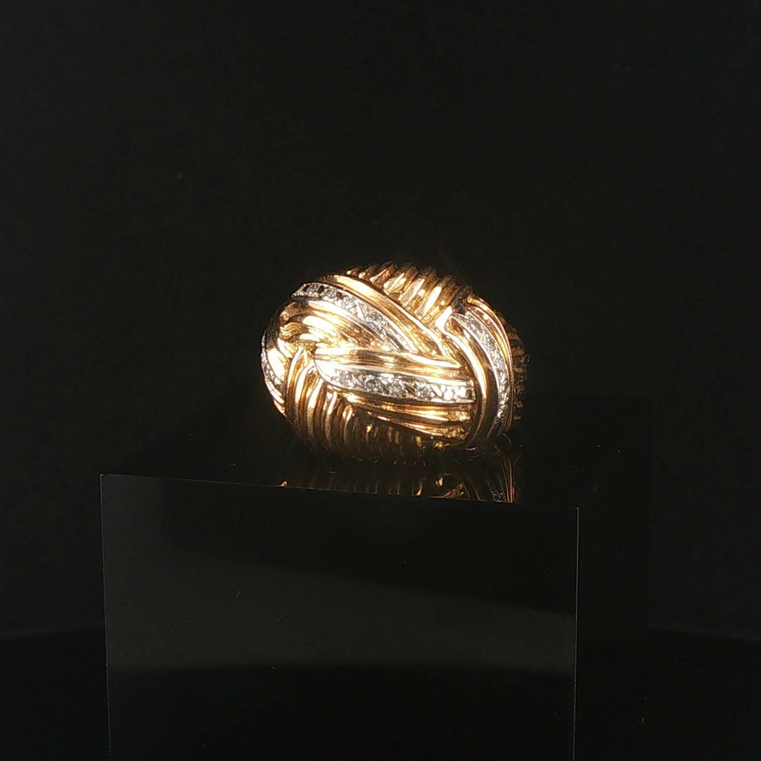 14k Yellow and White Gold Diamond Solid Heavy Vintage Domed Bombe Ring Size 7