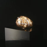 14k Yellow and White Gold Diamond Solid Heavy Vintage Domed Bombe Ring Size 7