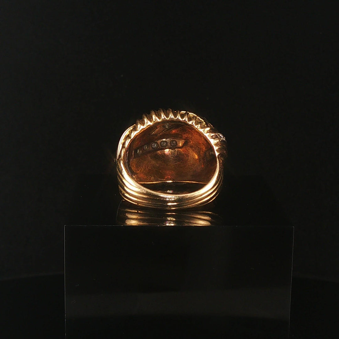 14k Yellow and White Gold Diamond Solid Heavy Vintage Domed Bombe Ring Size 7