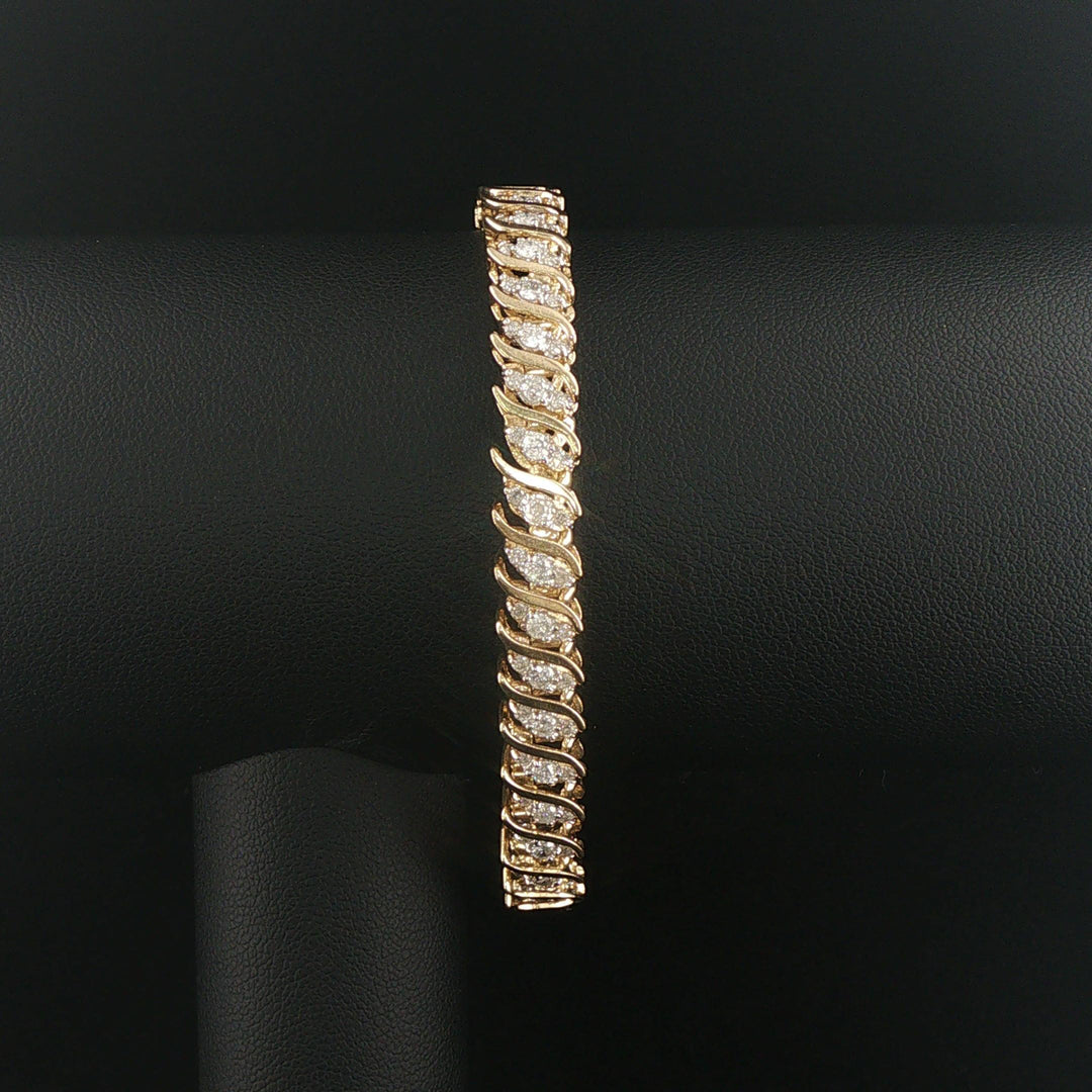 10k Yellow Gold and 4cttw Diamond Cluster Solid S Link Tennis Bracelet 7"