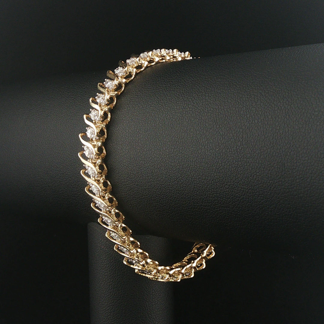 10k Yellow Gold and 4cttw Diamond Cluster Solid S Link Tennis Bracelet 7"