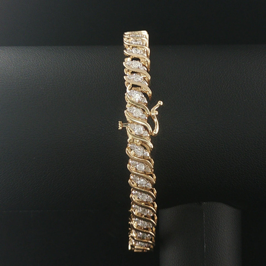 10k Yellow Gold and 4cttw Diamond Cluster Solid S Link Tennis Bracelet 7"