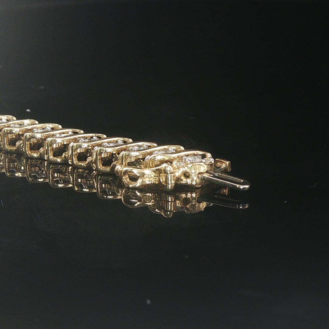 10k Yellow Gold and 4cttw Diamond Cluster Solid S Link Tennis Bracelet 7"