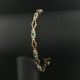 14k Yellow Gold Emerald and Diamond Fancy Link Bracelet 7.5"